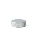 A silver aluminium jar for cosmetics 35ml with a screw cap.